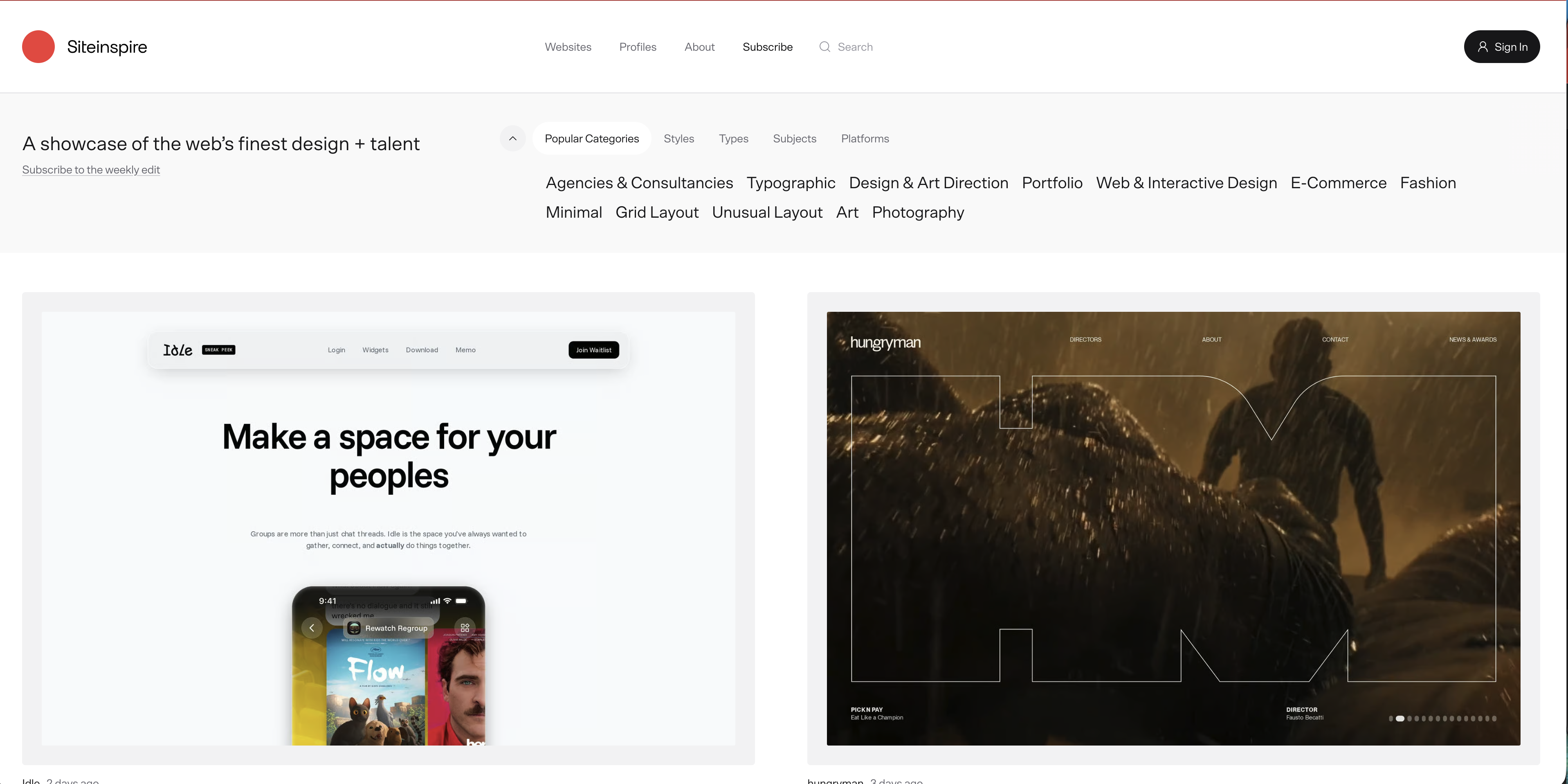siteinspire screenshot